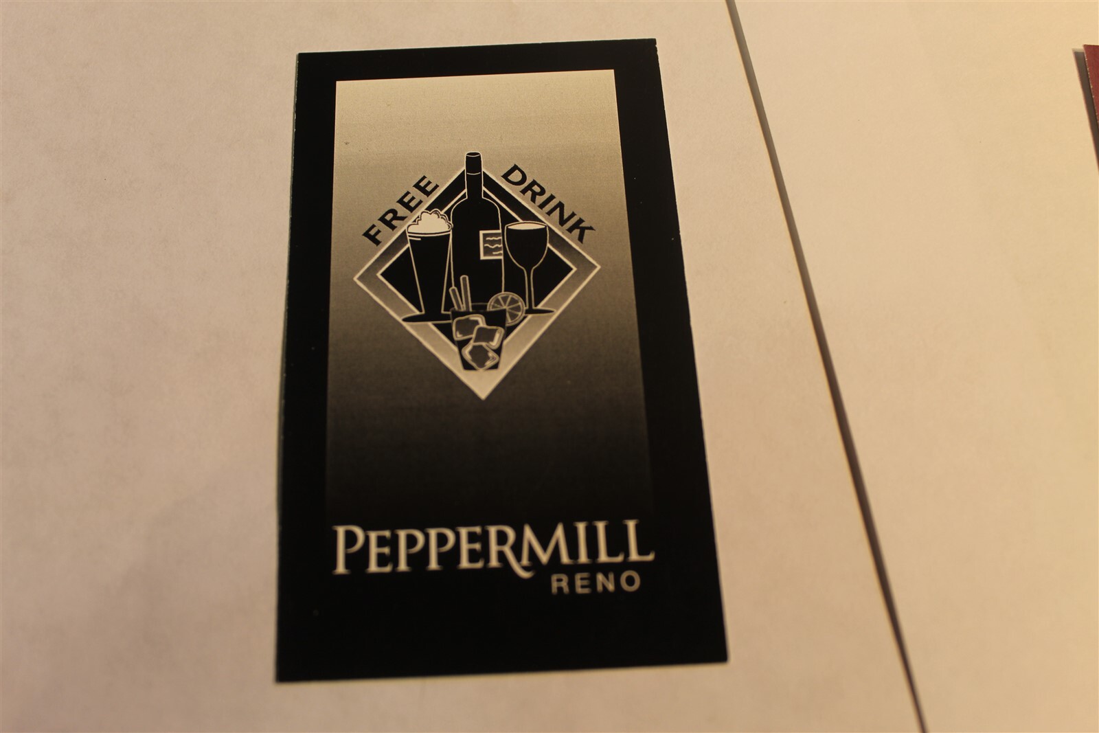 PEPPERMILL CASINO - 2010 GOOD FOR ONE FREE DRINK COUPON RENO NEVADA BLACK