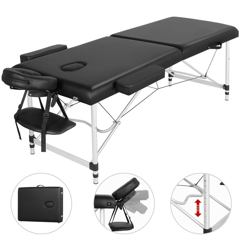 Foldable Portable Massage Table Adjustable Aluminum Legs W/ Armrests & Headrest