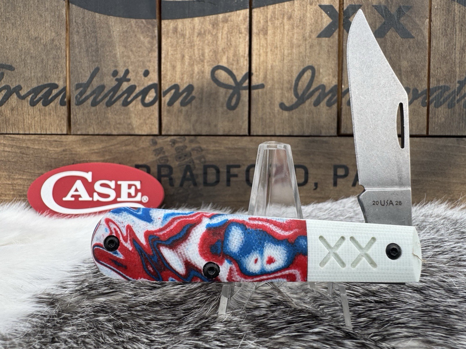 Case XX USA 2026 Red/White/Blue Burl 53164 Crossroads XR S35VN Barlow Knife