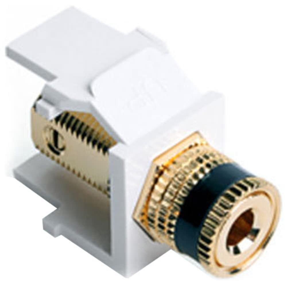 Leviton Binding Post Snap-In Modular Insert, QuickPort, White with Black Stripe
