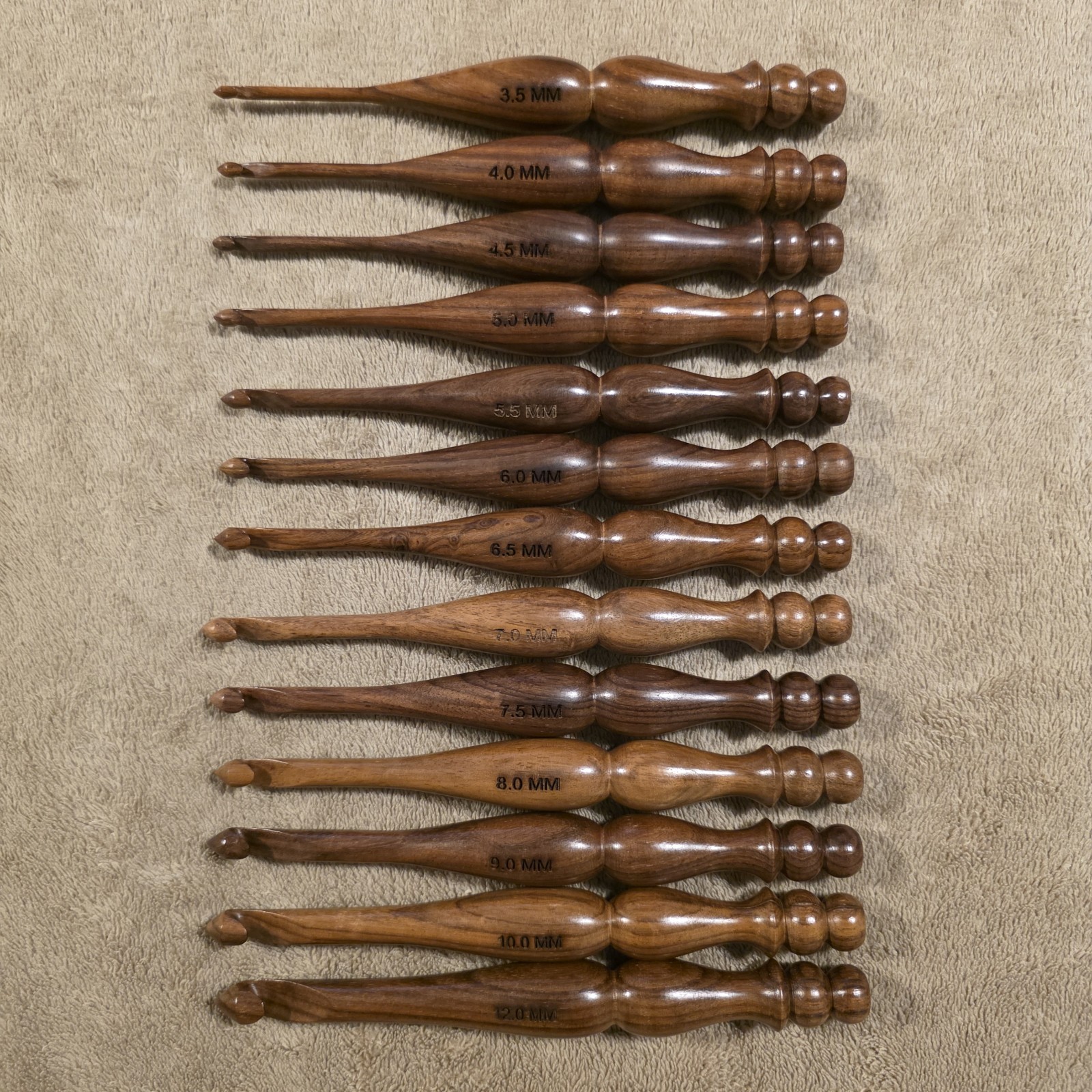 Set of 13 Wooden Crochet Hooks - 3.5mm To 12mm