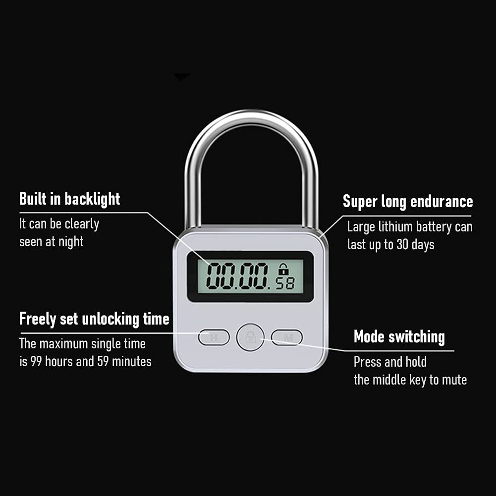 Metal Timer Lock, 99 Hours Max Timing USB free size, Silver