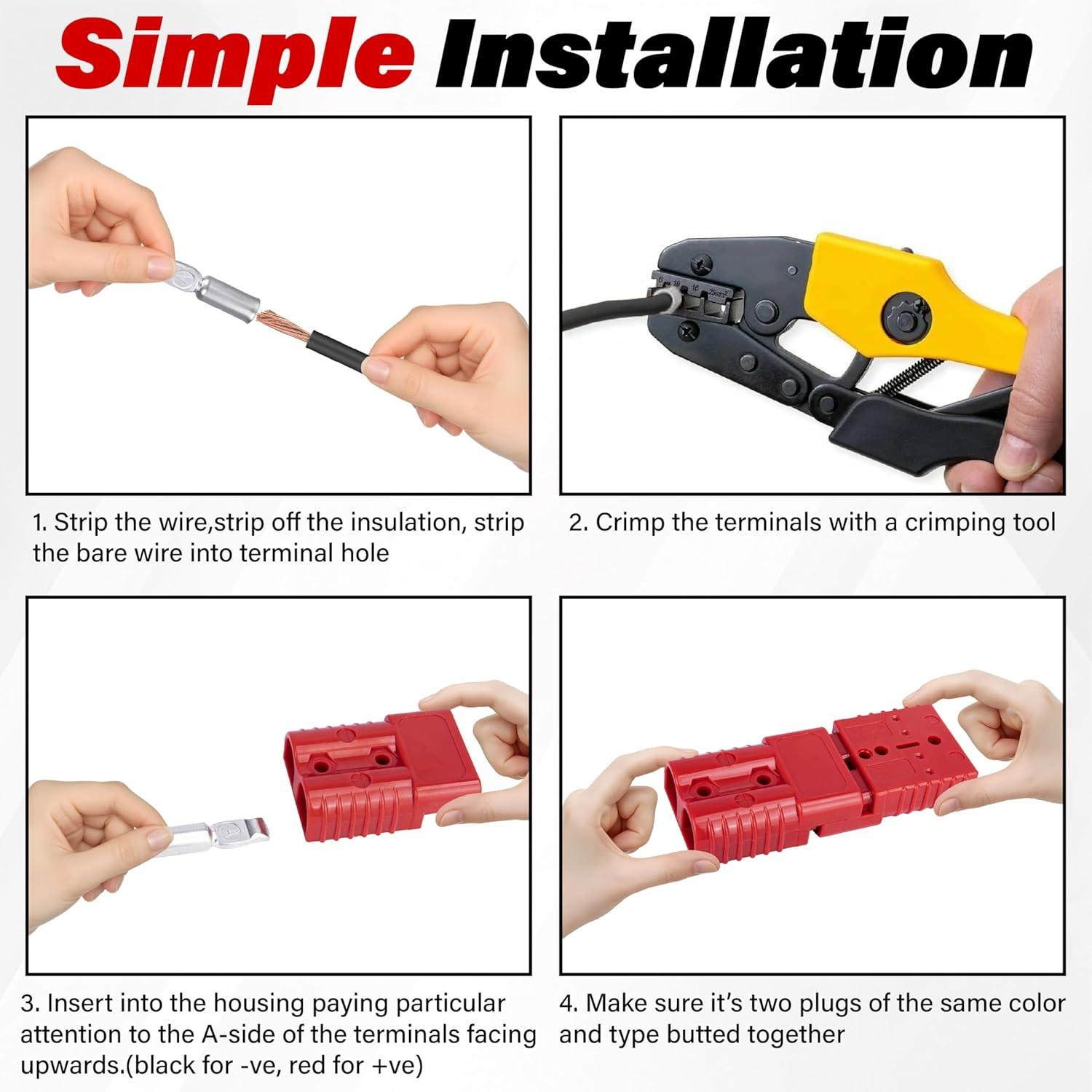 Anderson Connector 4 Pcs, 50 Amp 12-36V Battery Quick Connect/Disconnect Plug Ki