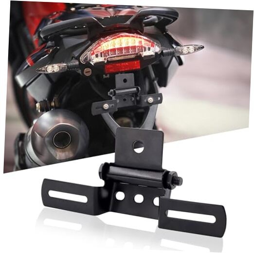 Motorcycle License Plate Bracket Adjustable Folding, Black Motorcycle Brake