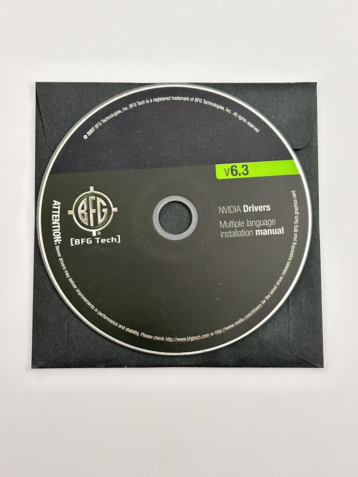 BFG Tech NVIDIA Drivers ver 6.3 CD-ROM And Quick Install Manual Vintage 2007