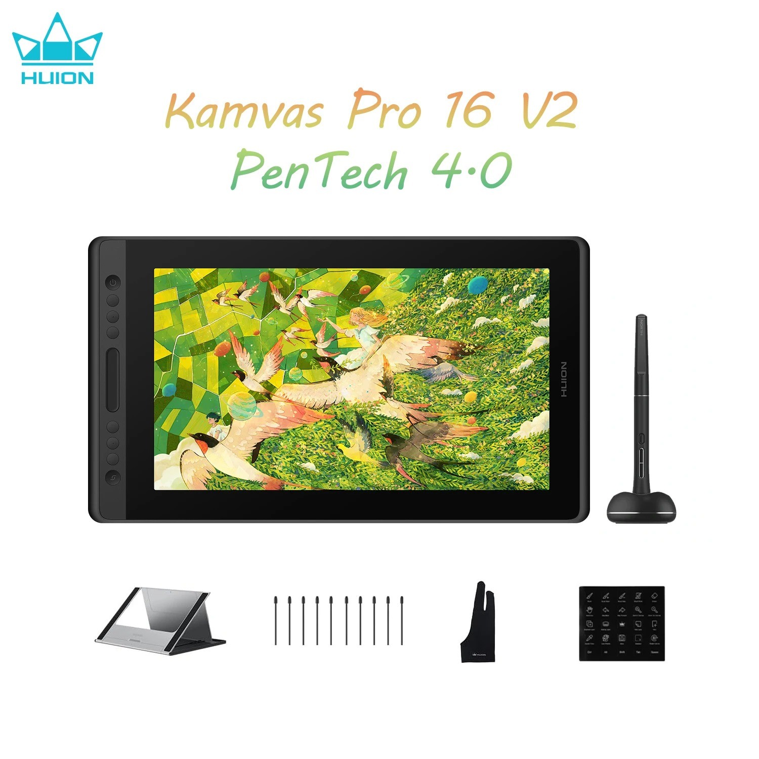 HUION Kamvas Pro 16 V2 15.6" Drawing Tablet Display 16K Levels PenTech 4.0 Pen