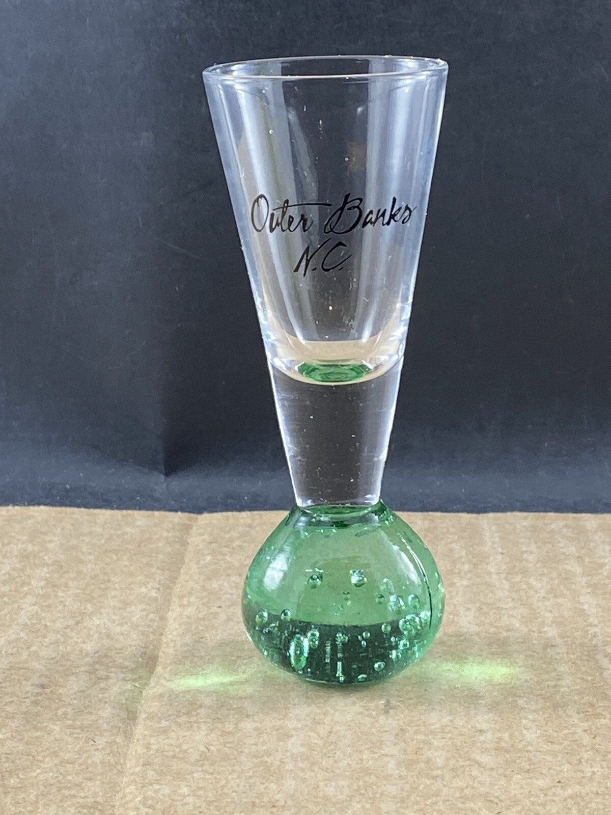 Outer Banks N.C. Green Bulb Bottom 4 inch Shot Glass, COMB SHIP $1