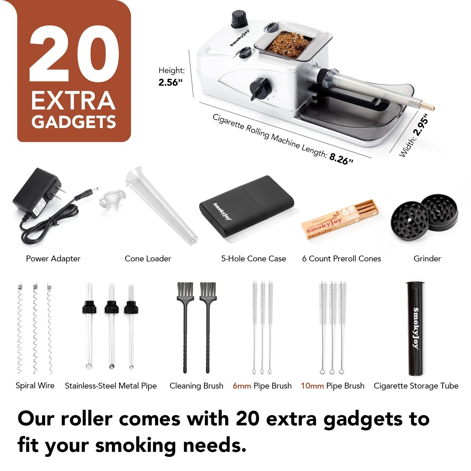 Electric Cigarette Rolling Machine - Automatic Pre-Roll Cone Loader & Grinder, S