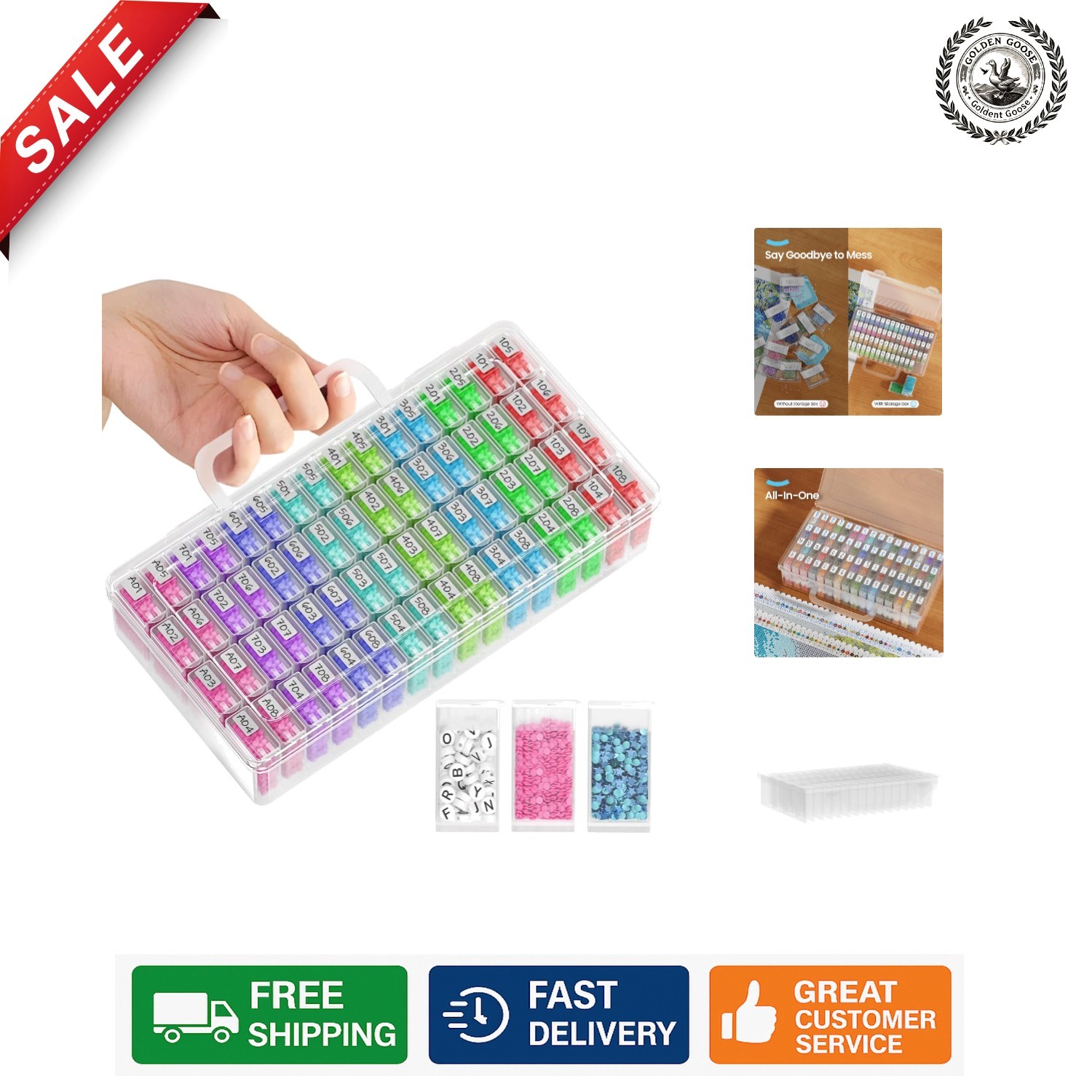 64 Jar Portable Storage Organizer for Diamond Art & Craft Supplies - Waterproof