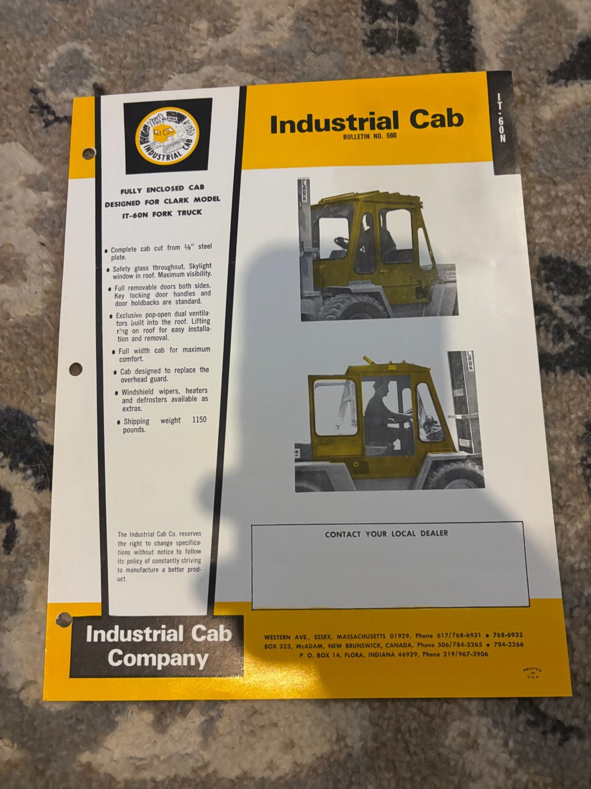 Industrial Cab Company For Clark Equipment Brochure FCCA25