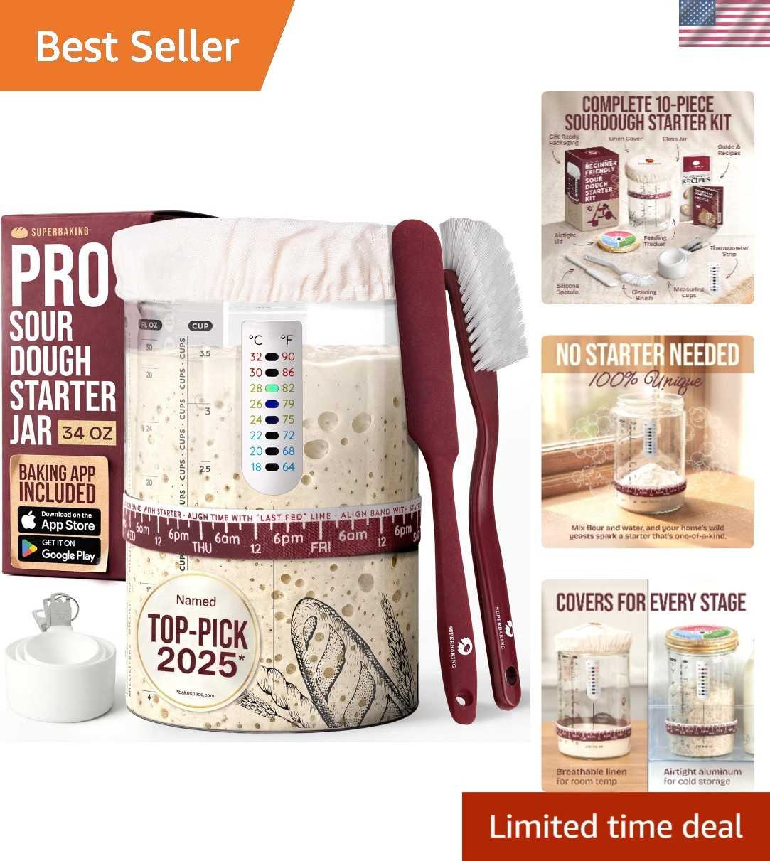 Beginner-Friendly Sourdough Starter Set – 34oz Wide Mouth Glass Jar Included