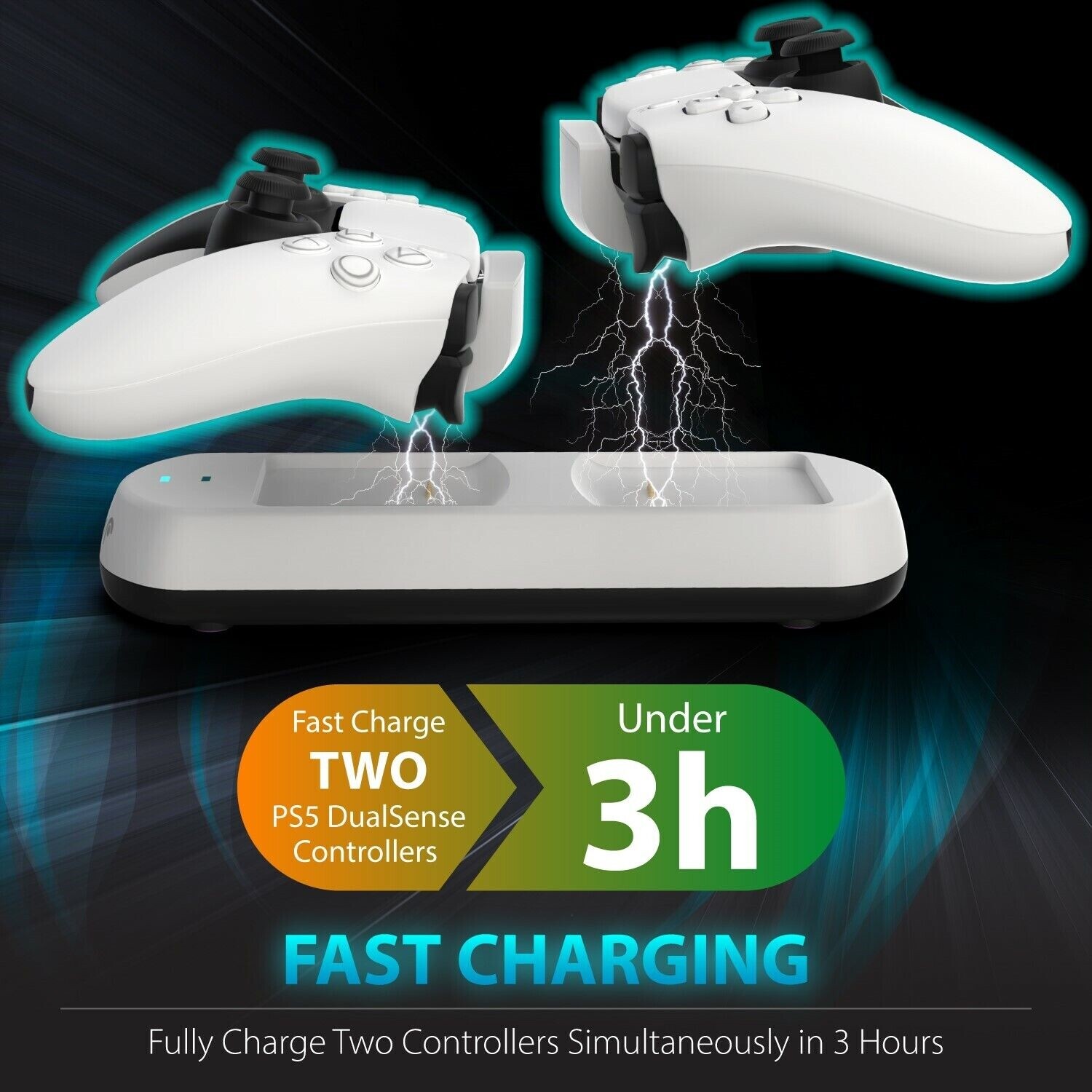 PS5 DualSense Controller Fast Wireless Charging Station Dock USB C Cable Charger