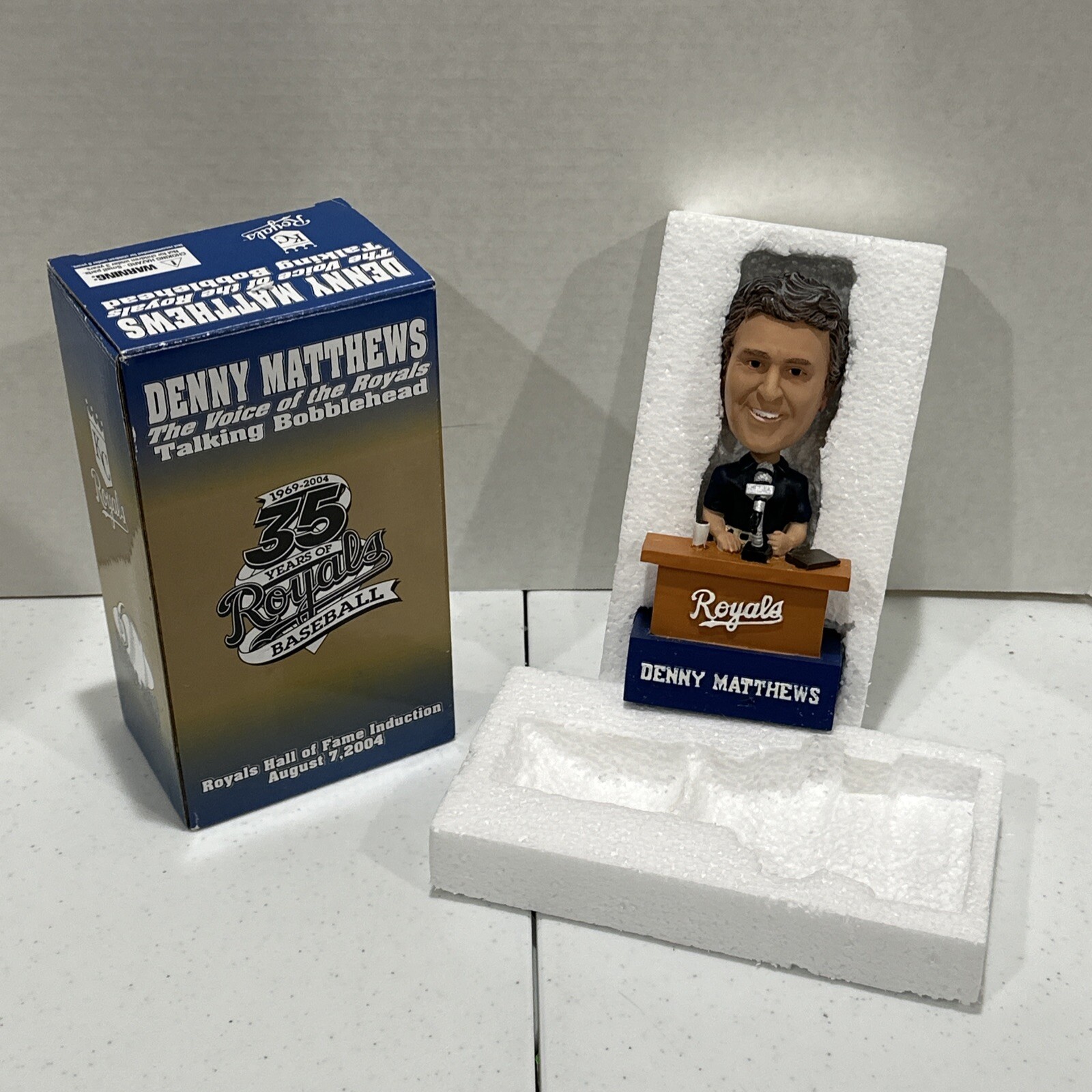 DENNY MATTHEWS THE VOICE OF THE ROYALS BOBBLEHEAD 35 YRS BASEBALL