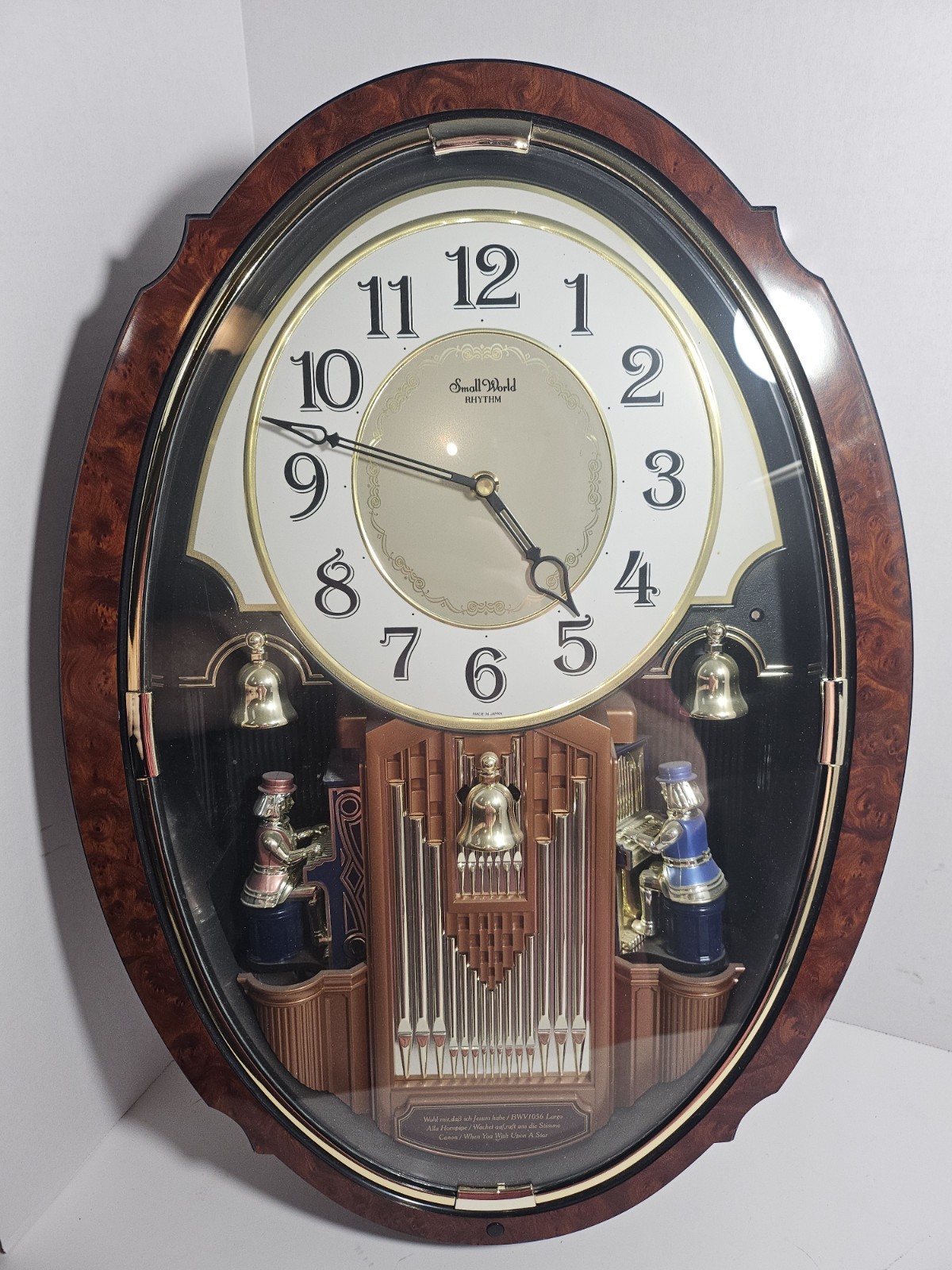 Rhythm Small World Woodgrain Moving Wall Clock 4MH752 Works Multiple Melodies