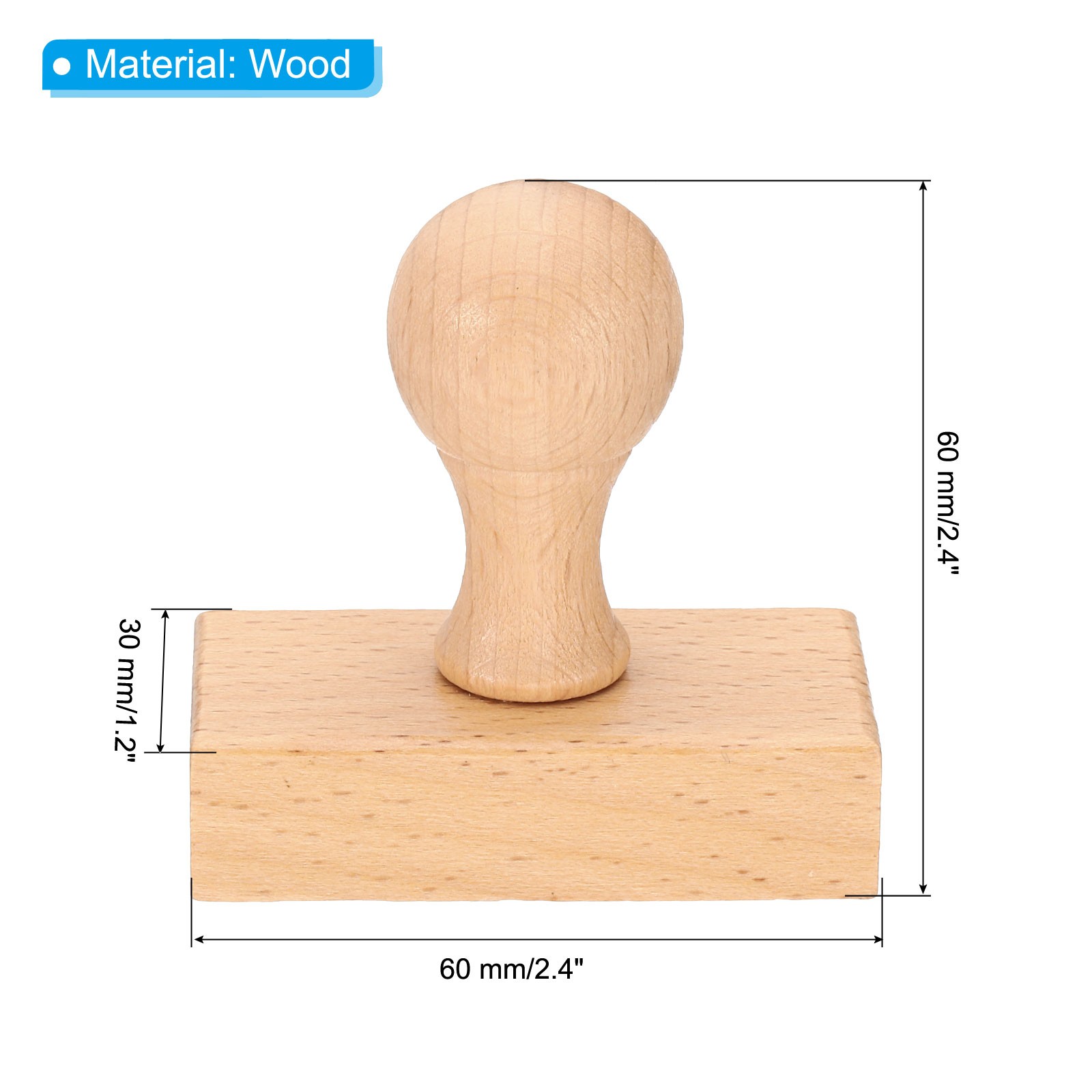 60mm Stamp Wood Square Handle, 4pcs Wooden Knobs Stamp Mounts Drawer Pulls