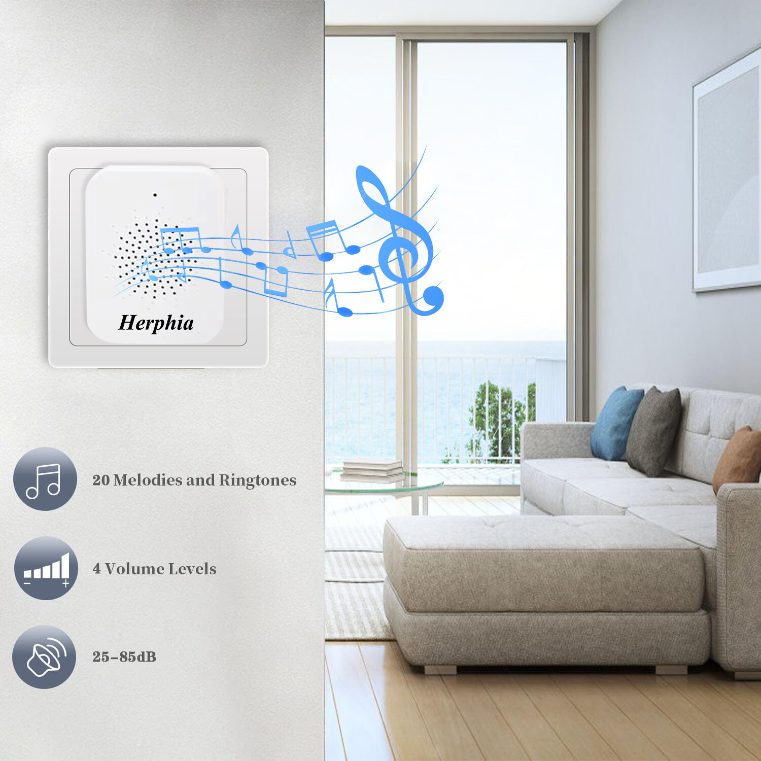 Wireless Doorbell USB Plug in &Play Waterproof Door Bell Kit LED Flash 20 Chimes