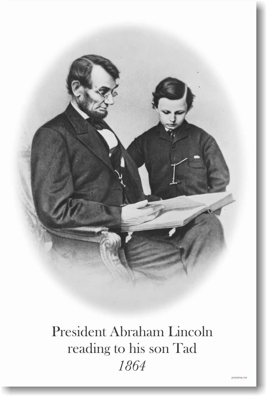 President Abraham Lincoln reading to his son Tad 1864 - New Vintage photo POSTER