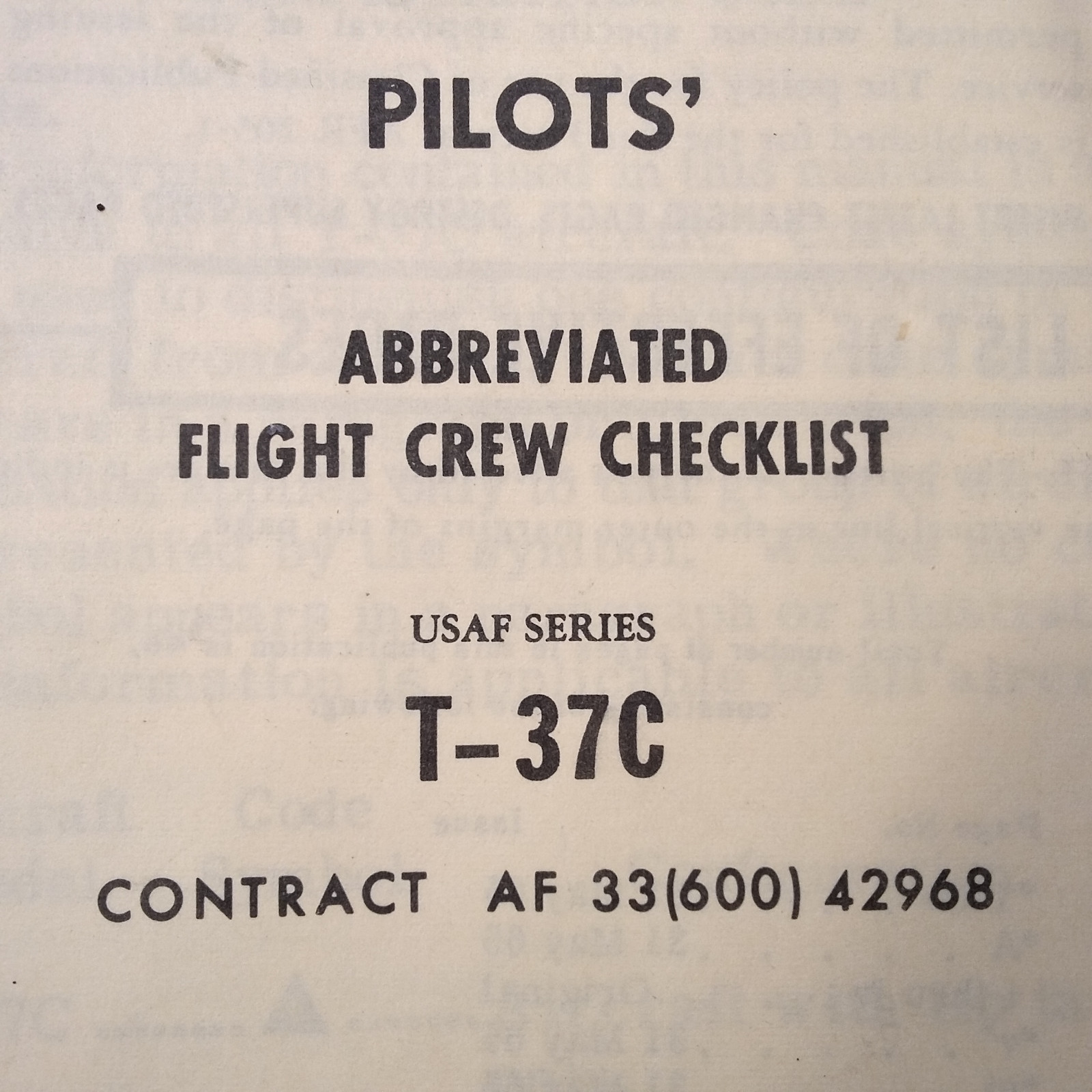 T-37C Tweet Pilot's Abbreviated Flight Crew Checklist