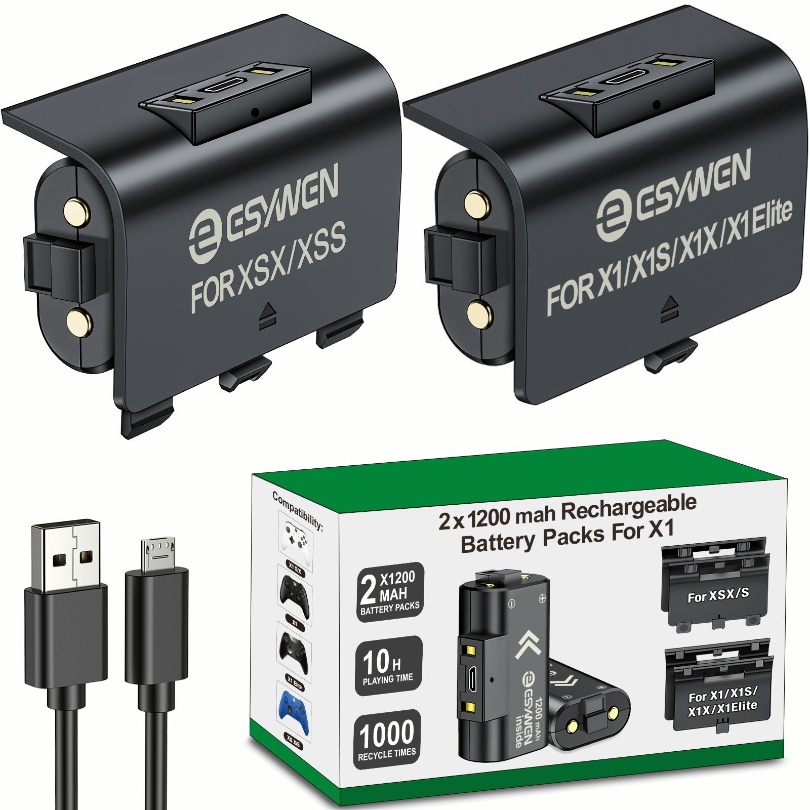 Rechargeable Battery Pack For XBox One X/S Series X/S Controller & Charger Cable