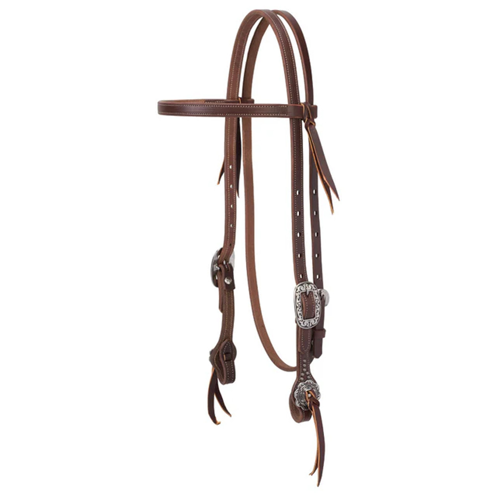 10-0640 Weaver Working Tack Straight Browband Headstall w/Floral Buckles - Brown