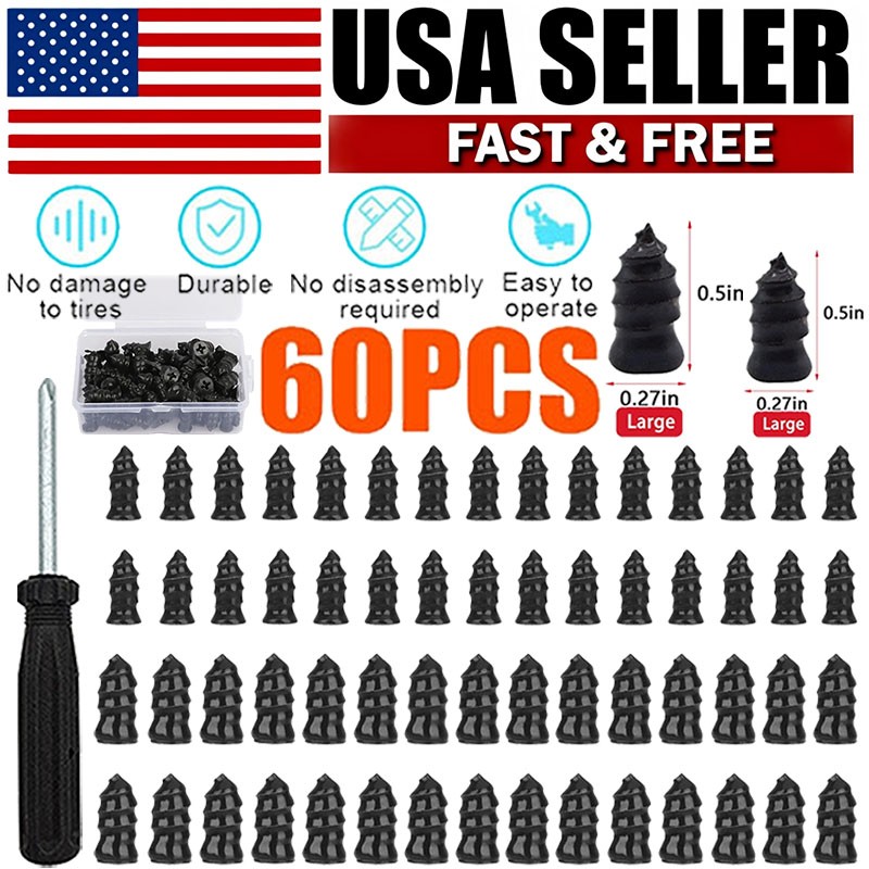 120Pcs Car Vacuum Tire Repair Nail Rubber Screw Nails Screwdriver Tool Set w/Box