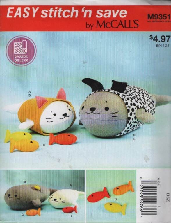 9351 MCCALL'S EASY SOFT TOY 5 DESIGNS