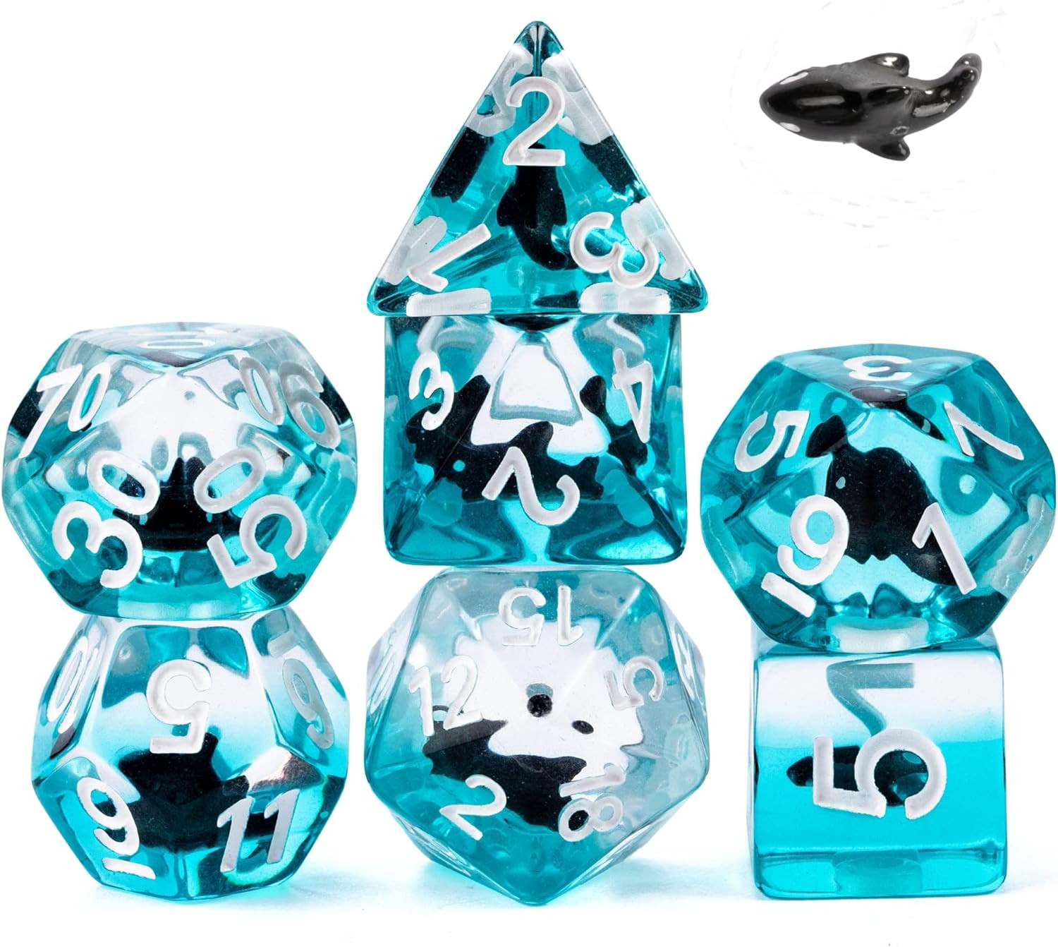 Shark DND Dice Set, Resin D&D Dice Set Blue Ocean Polyhedral for RPG and Other T