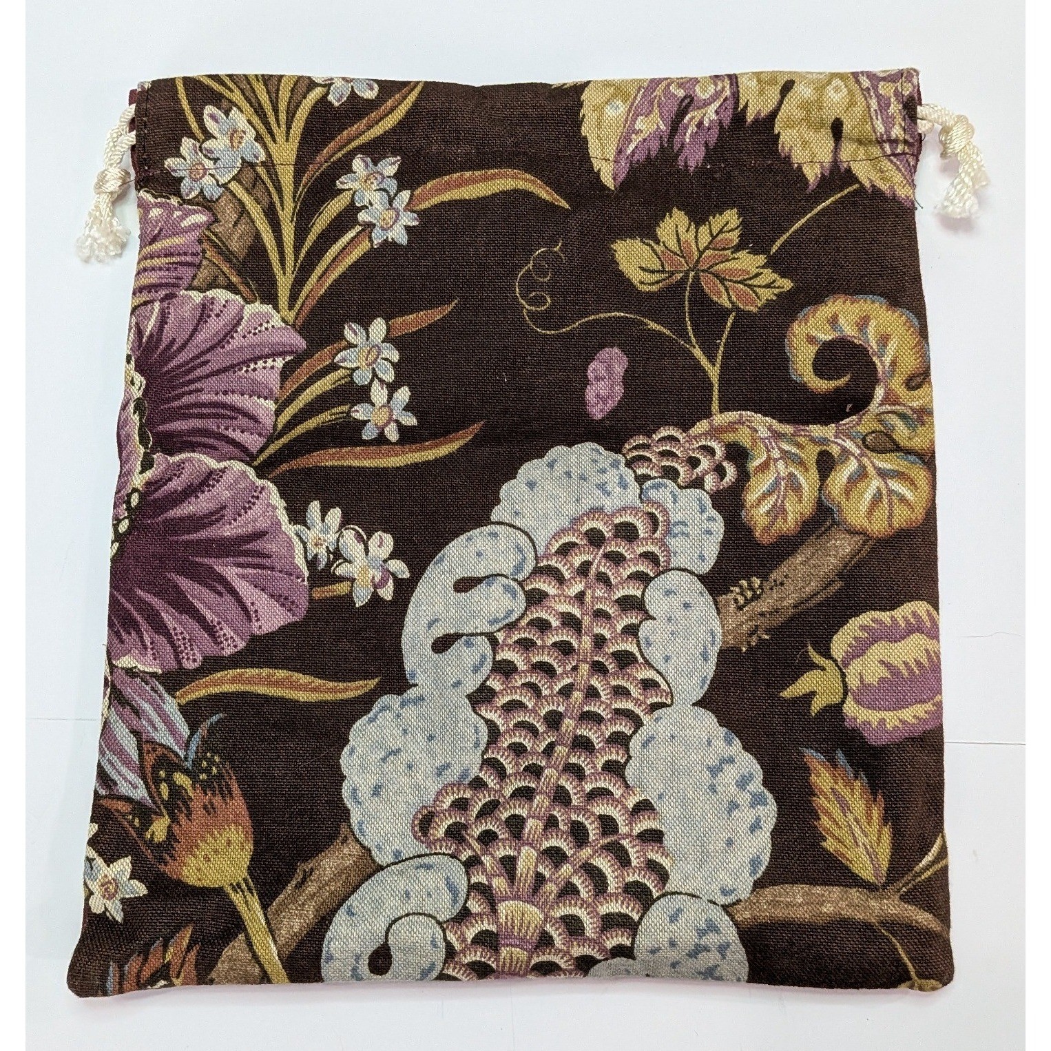 Drawstring Pouch Unisex OS Brown Excellent Floral Botanical Canvas Bag