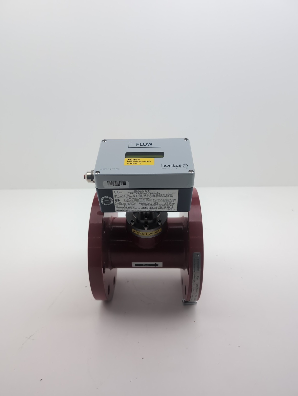 Hontzsch GmbH UFA-PA-FADi 100-E-10A Vane Wheel Flow Sensor, 4", 150# ,316 SS