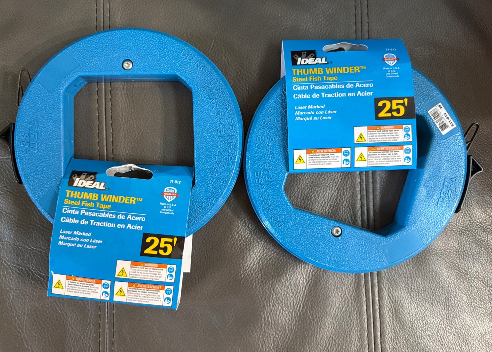 Lot Of (2) IDEAL 31-012 Thumb Winder Steel Fish Tape 25' Laser Marked 7.5m 25'