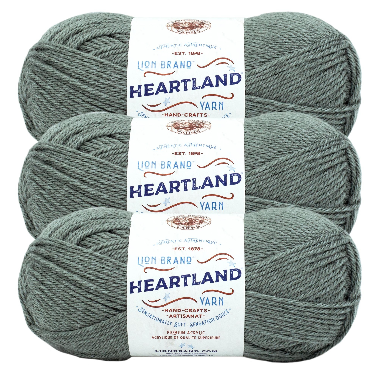 (3 Pack) Lion Brand Yarn 136-154J Heartland Worsted Weight Yarn Petrified Forest