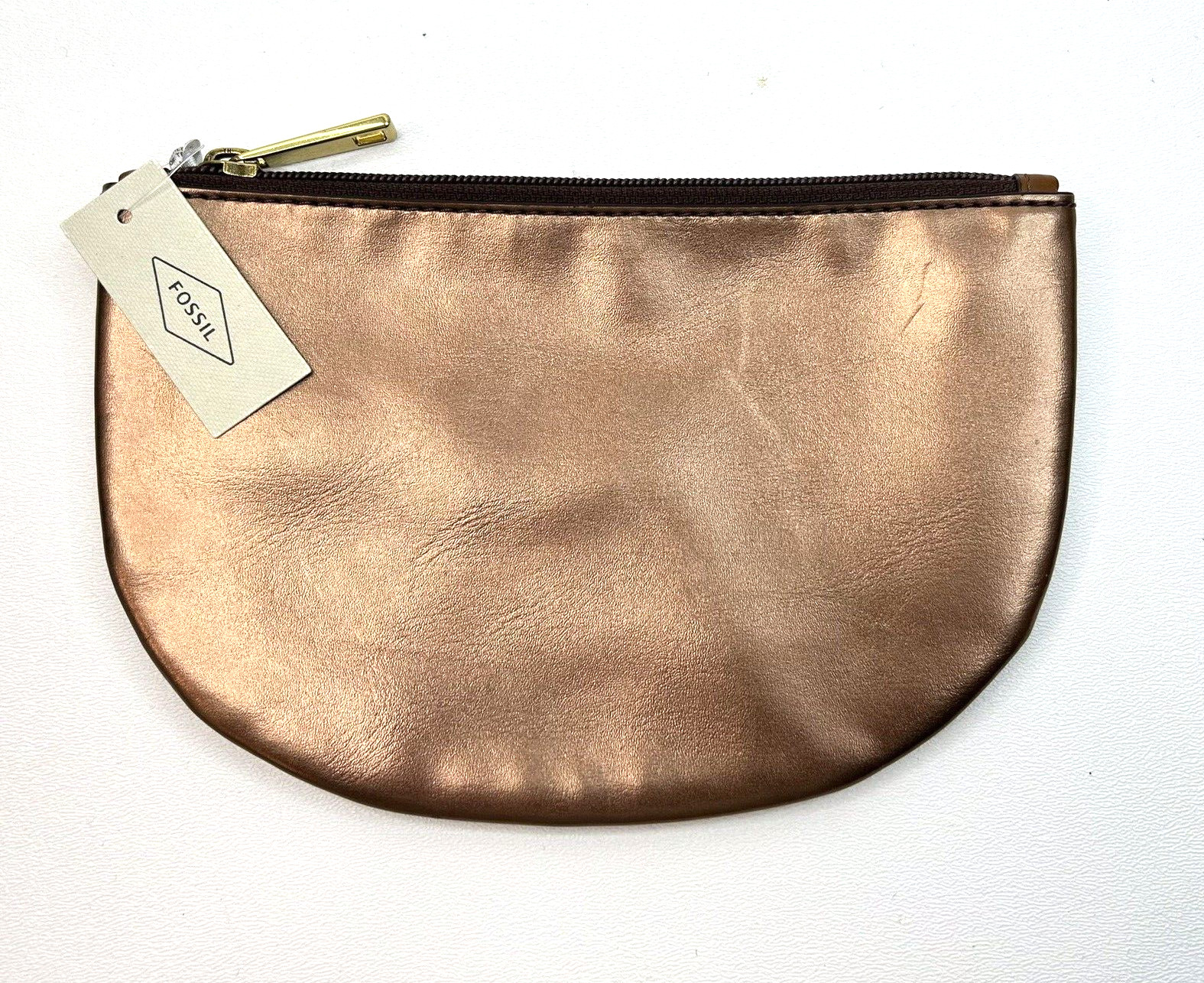 #FOSSIL Sofia Bronze U Shaped Pouch w/Brass Zipper Pull NWT