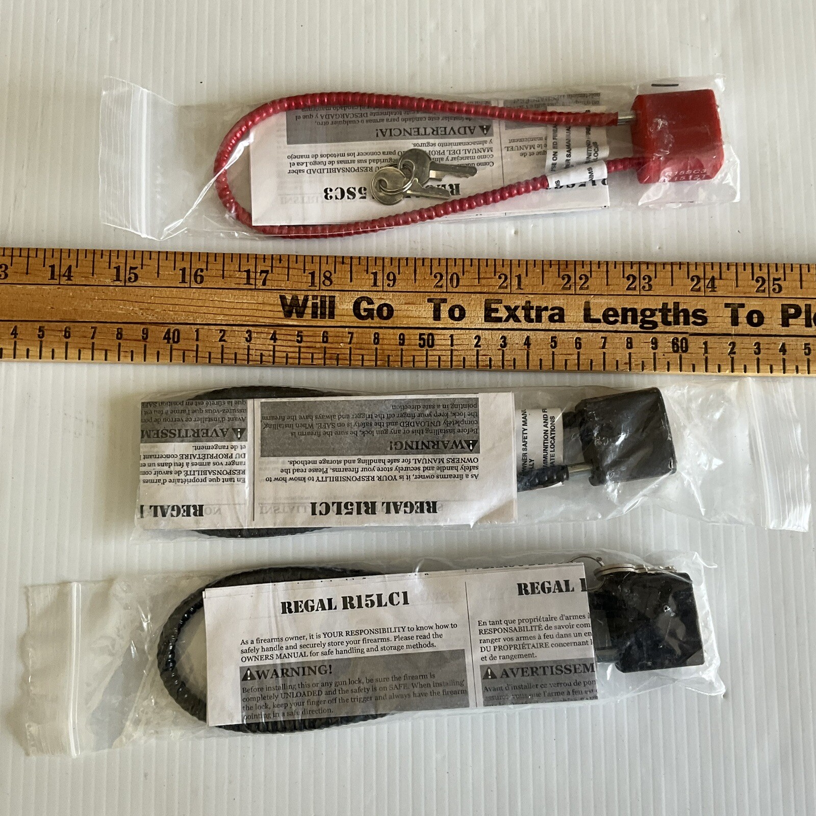 3 Regal Firearm Gun Safety Cable Locks R15SC3 and R15LC1