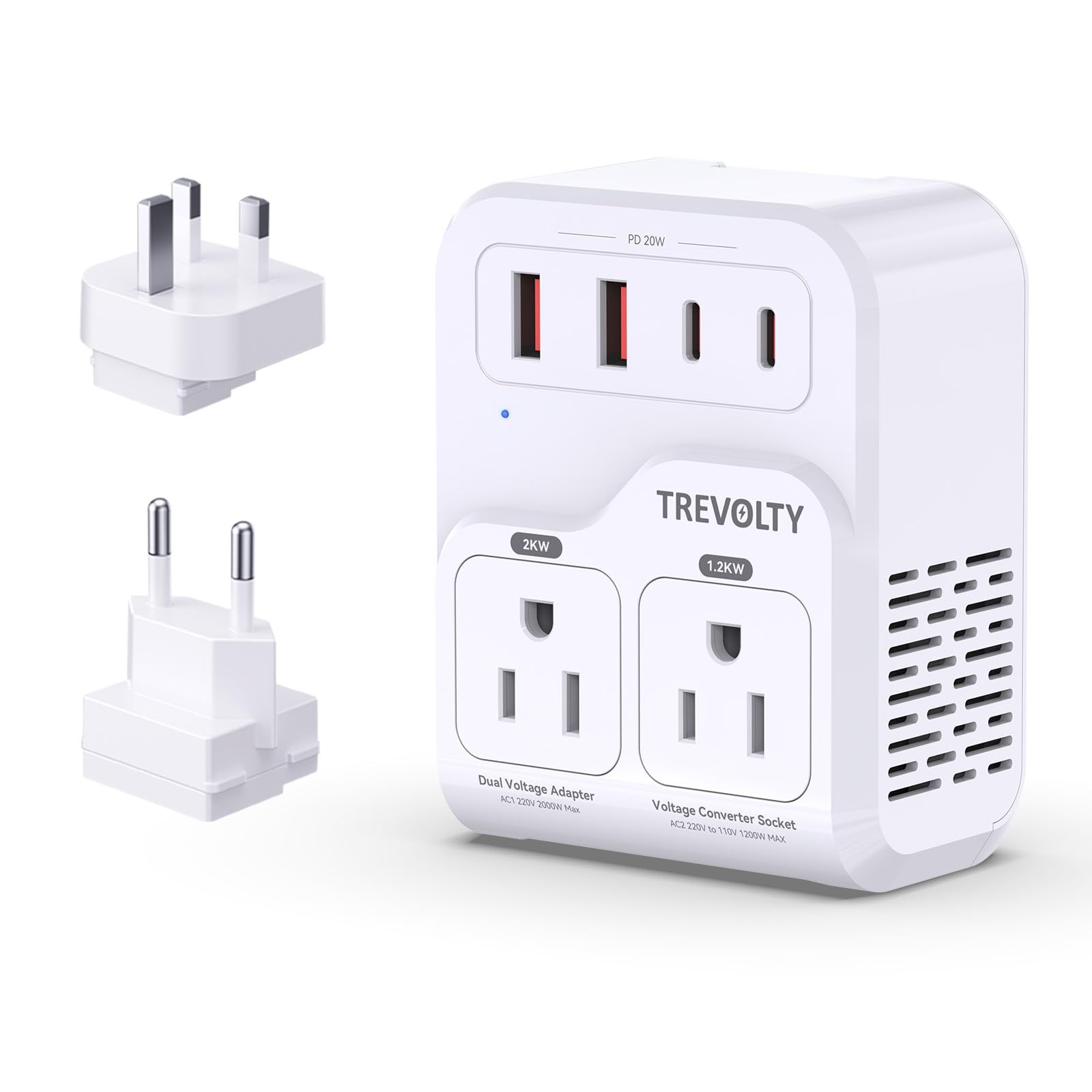2000W Voltage Converter US to Europe for Hair Dryers, 7-in-1 220V to 110V Con...