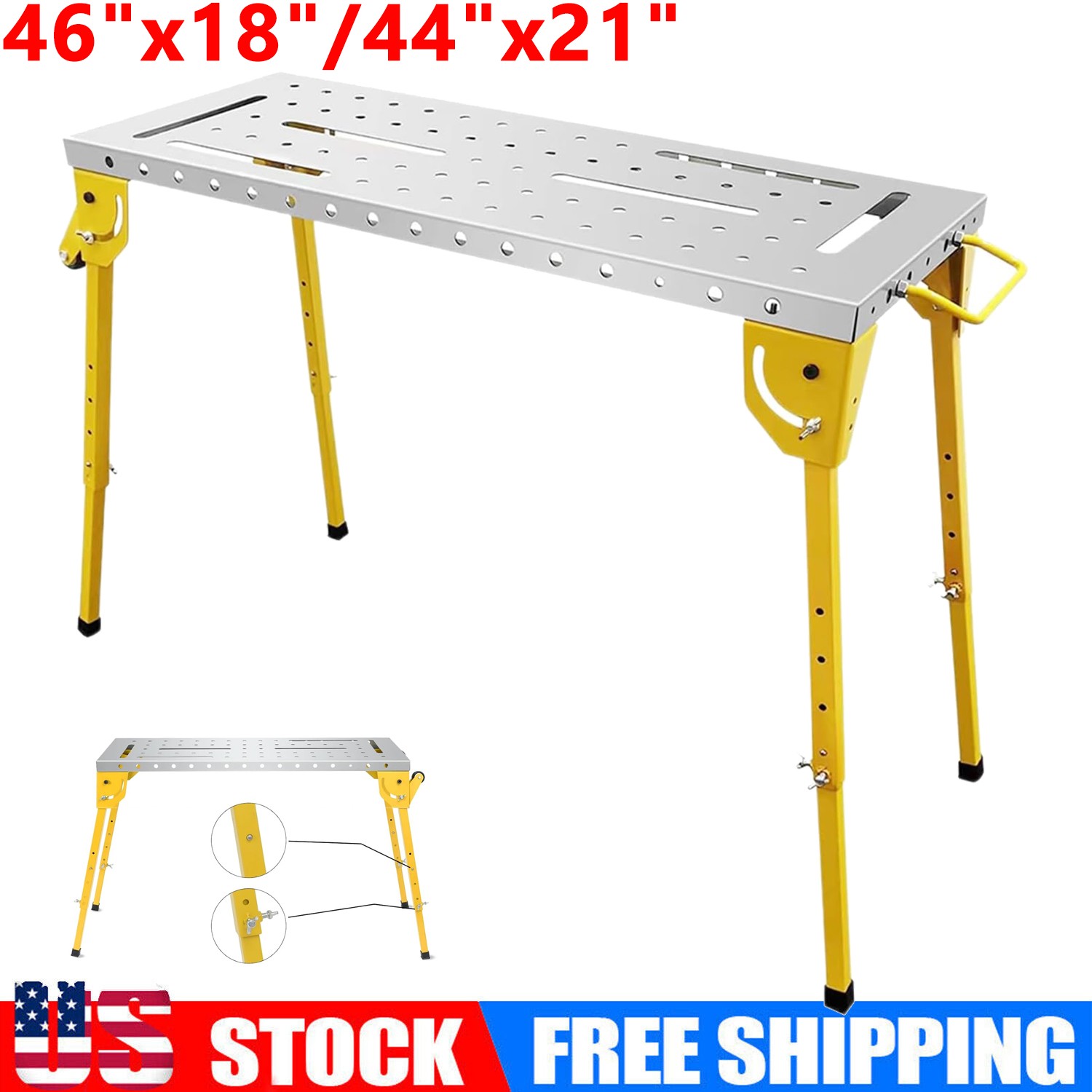 Steel Welding Table, Folding Workbench with Wheels Adjustable Height, 500/1000Lb