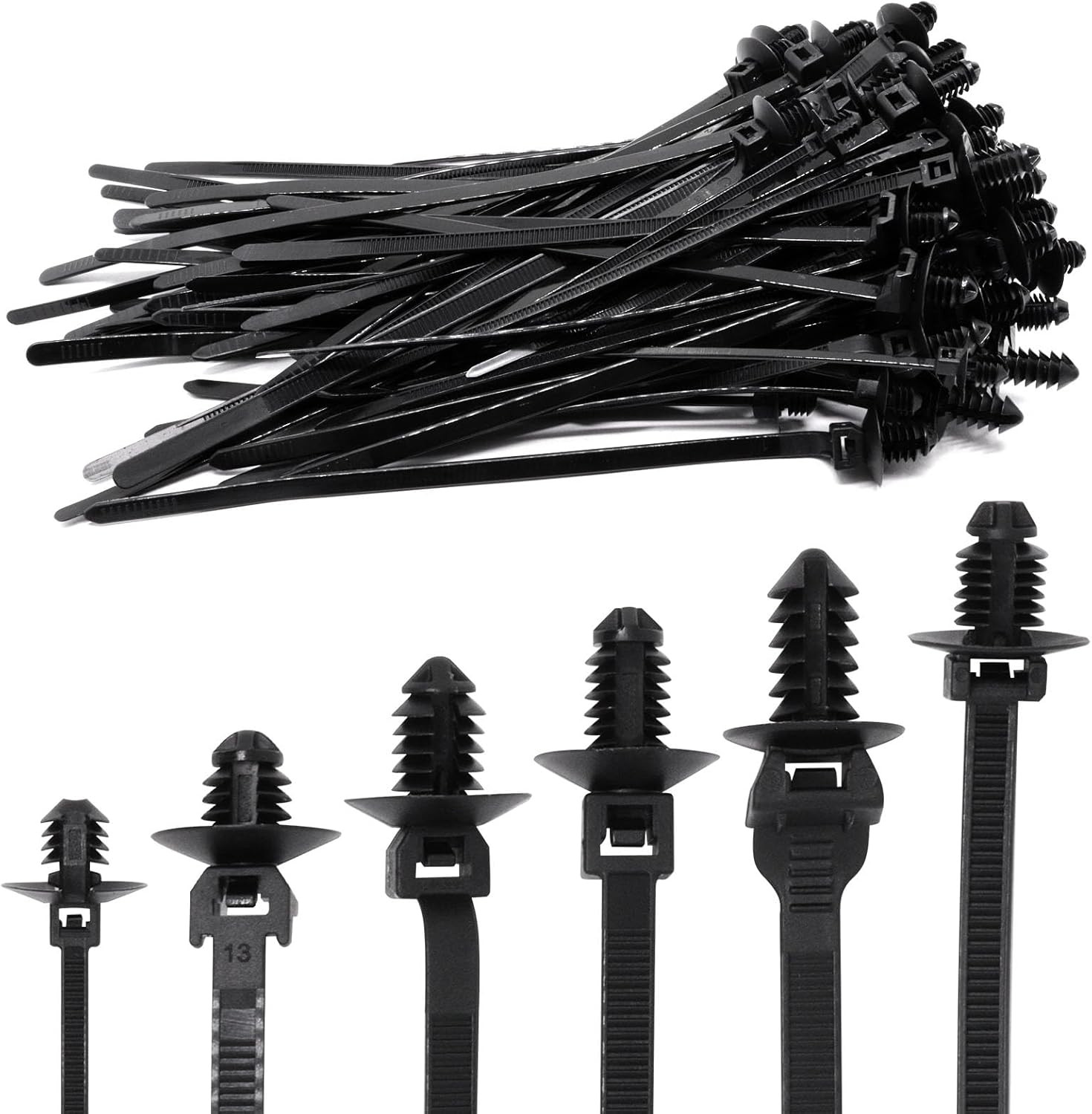 60 PCS Push Mount Zip Ties, Nylon Car Mount Wire Tie Snap in Cable Zip Ties, Bla