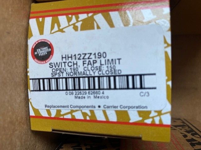 HH12ZZ190 Carrier L190F-40 High Limit Switch (NEW)