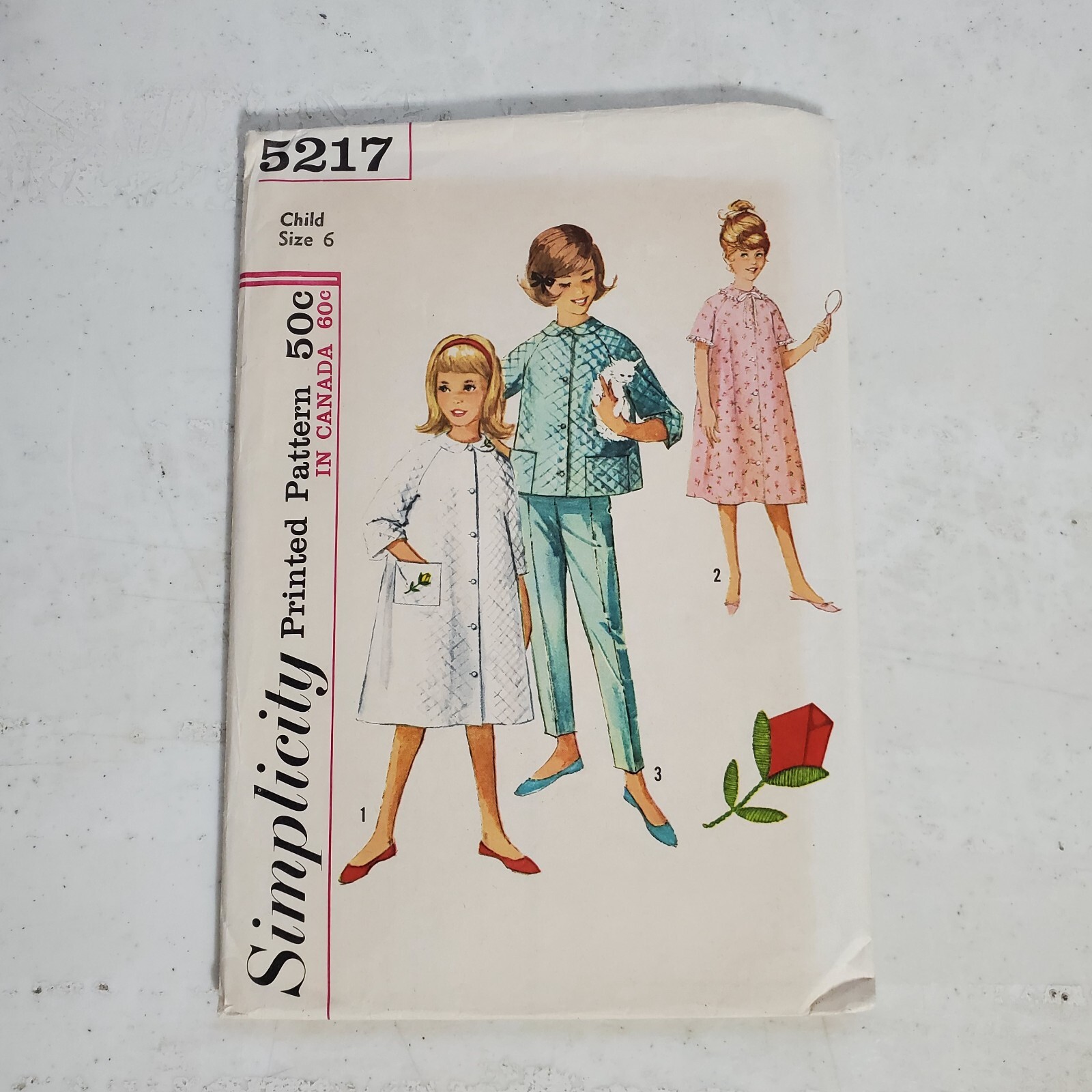 Vtg Simplicity Girls Robe Top Jacket Pants Pajamas Childs 6 Pattern 5217 1960s