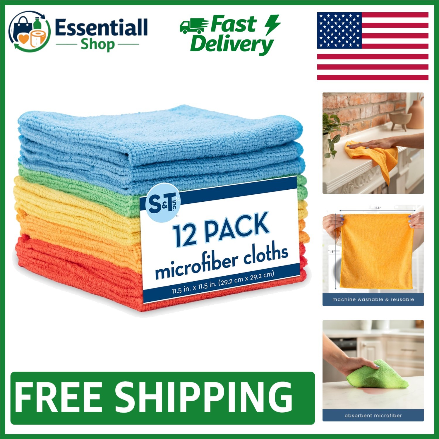 12 Pack Ultra-Soft Microfiber Cleaning Cloths - 11.5” x 11.5” Assorted Colors