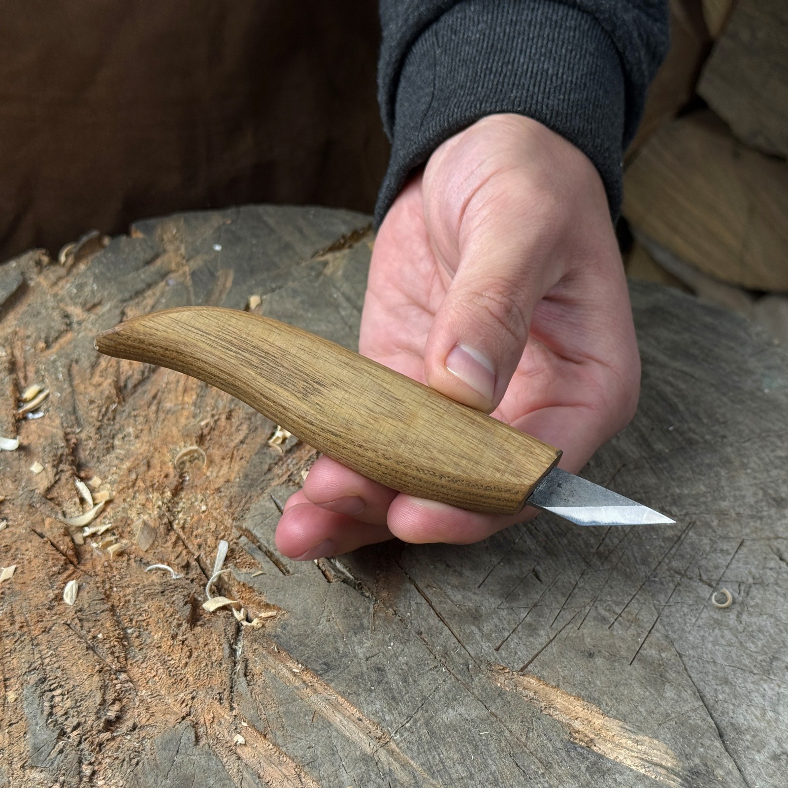 Hand-Forged Chip Carving Knife 52100 Steel Blade Ash Handle Gift for Him.