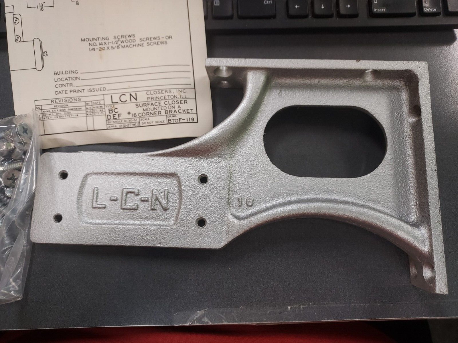 LCN-16 Closer Bracket Aluminum Finish  Closer USA Made