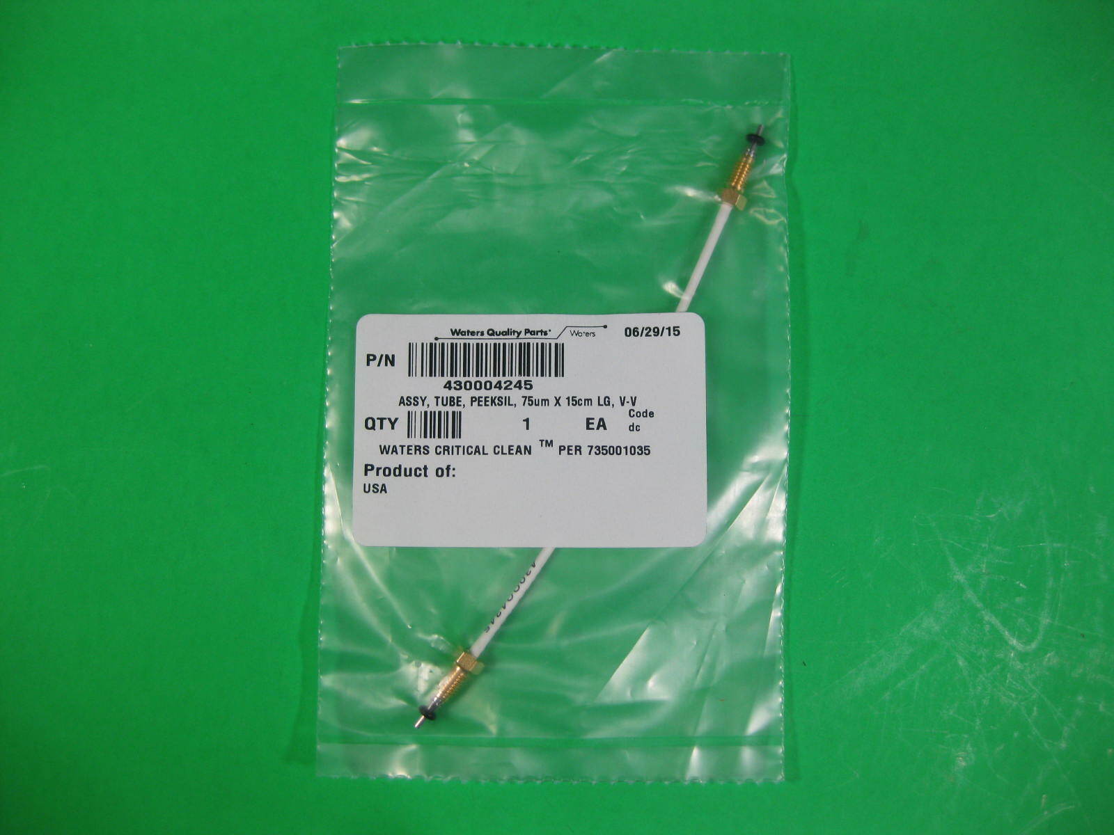 Waters Tubing Assembly PEEKSIL 75µm x 15cm. LG, V-V -- 430004245 -- New