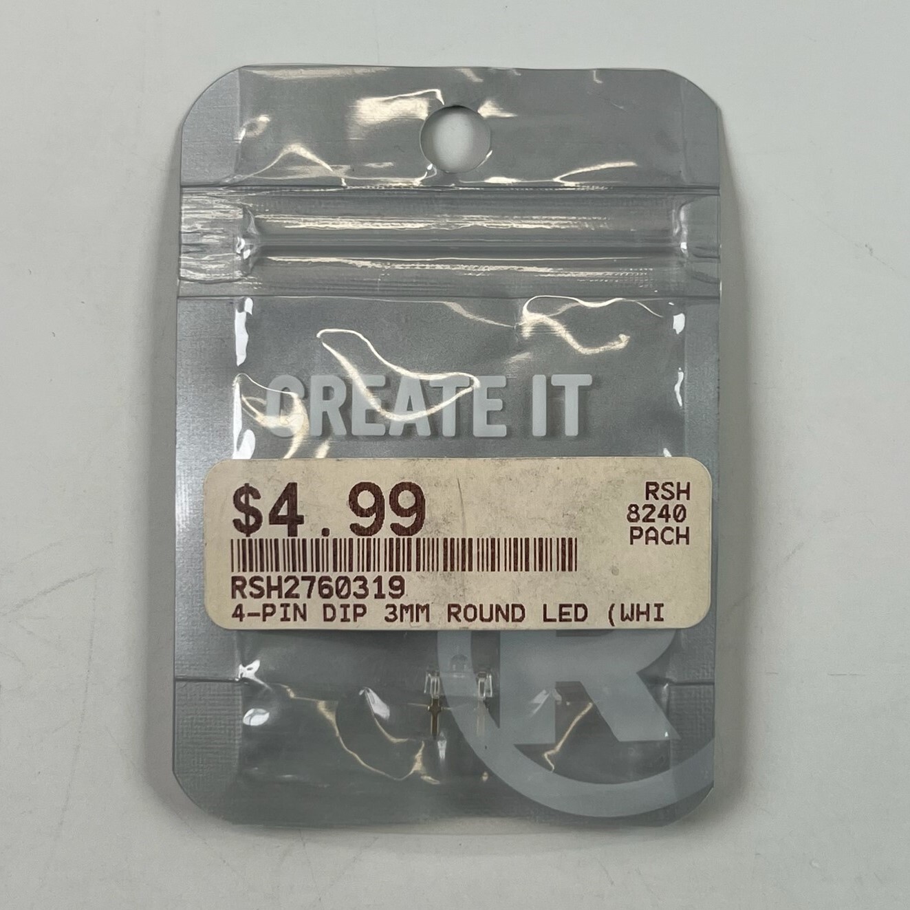 RadioShack 2760319 Dip Round White LED 3mm 4-Pin (7.6mm x 7.6mm Platform) NEW