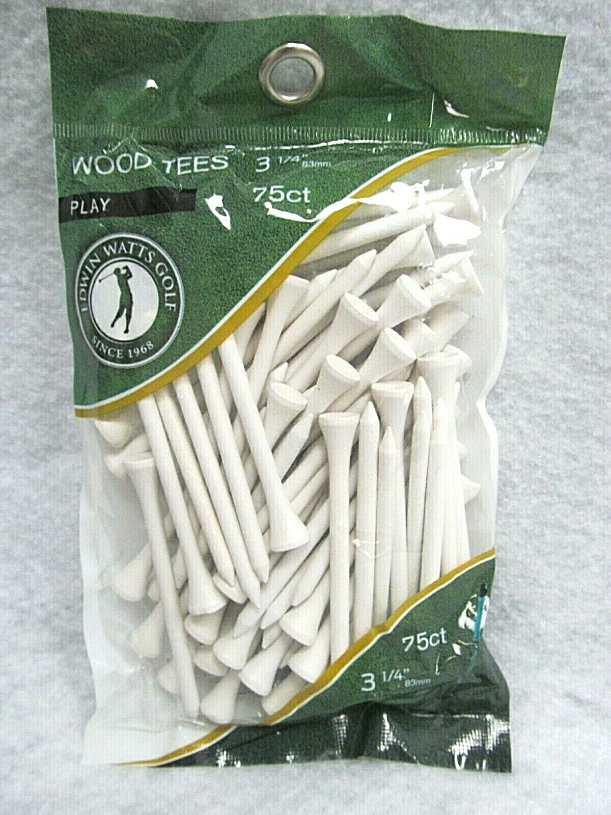 EDWIN WATTS GOLF ~ WHITE 3 1/4" Wood Tees 75 ct ~ NEW