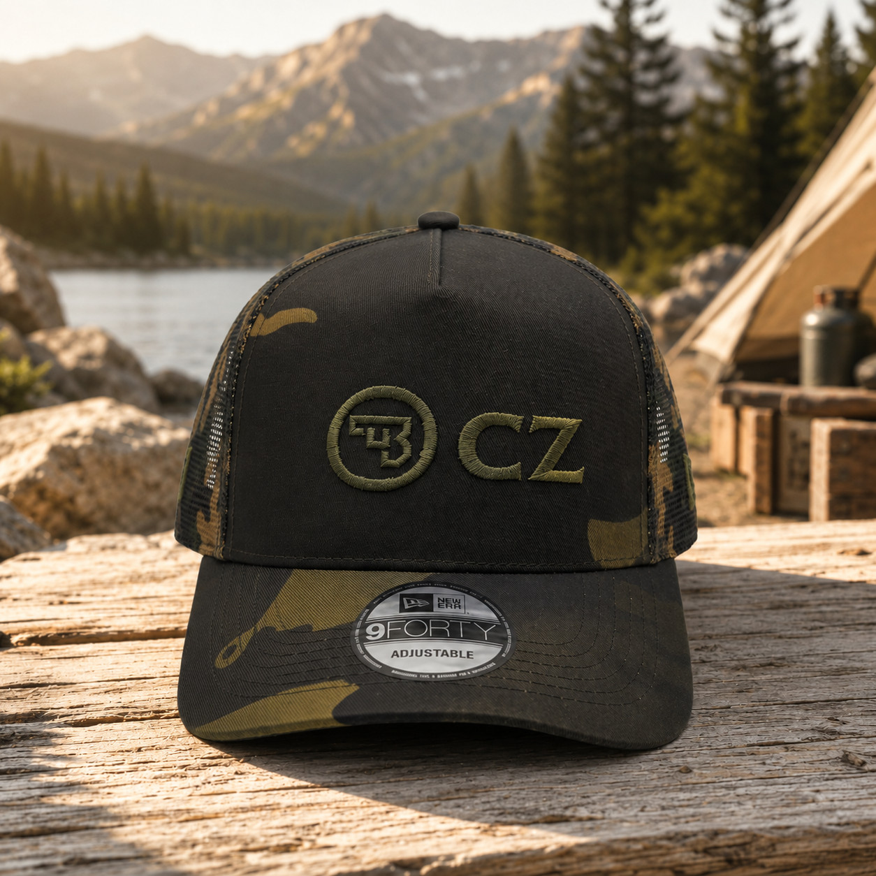 CZ logo Embroidered Hat 9FORTY Camo Trucker Mesh Cap Adjustable Snapback