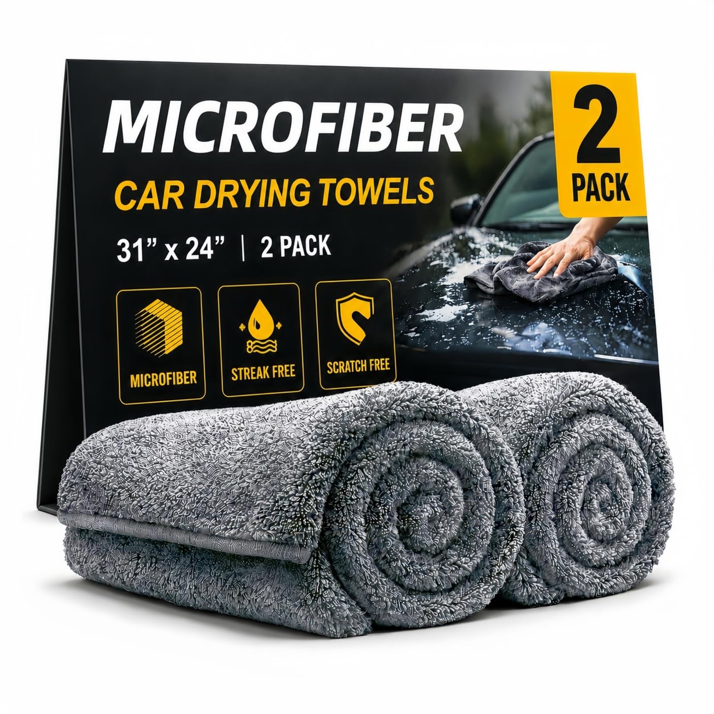 2 Pack Professional Large Microfiber Car Drying Towels (31" x 24"), Microfiber T