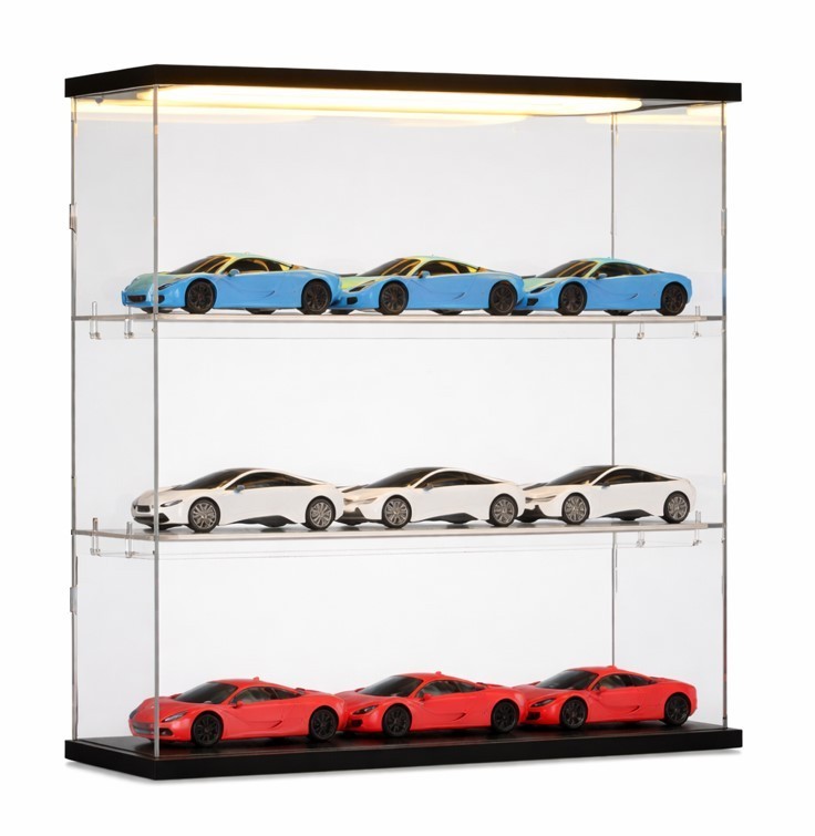 Car Display Case 1/43 Acrylic Diecast 1/32 Model LED Light Minifigures Clear Box