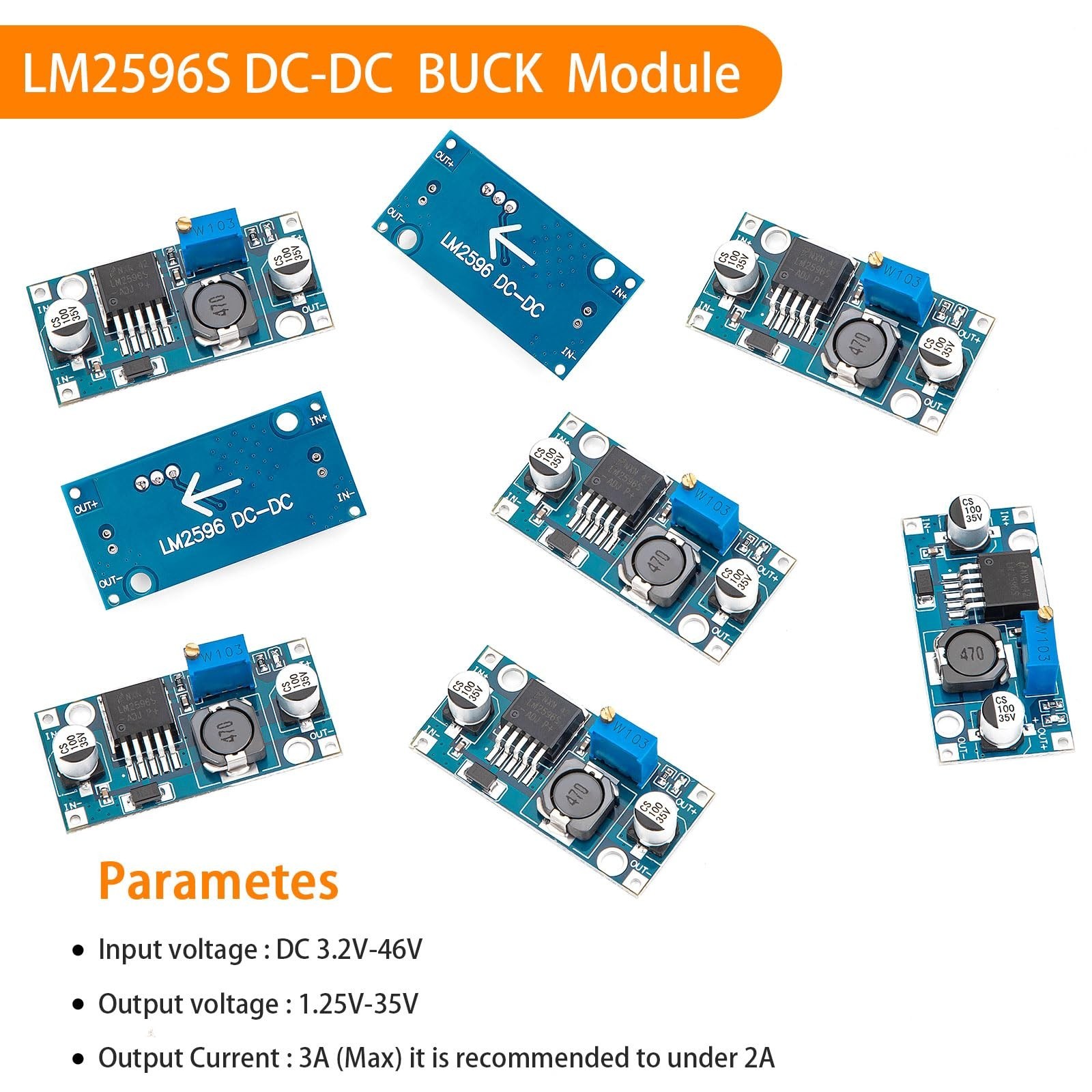 LM2596 DC-DC Buck Converter Module, 8 Pack Adjustable Voltage Regulator, 3.2V...