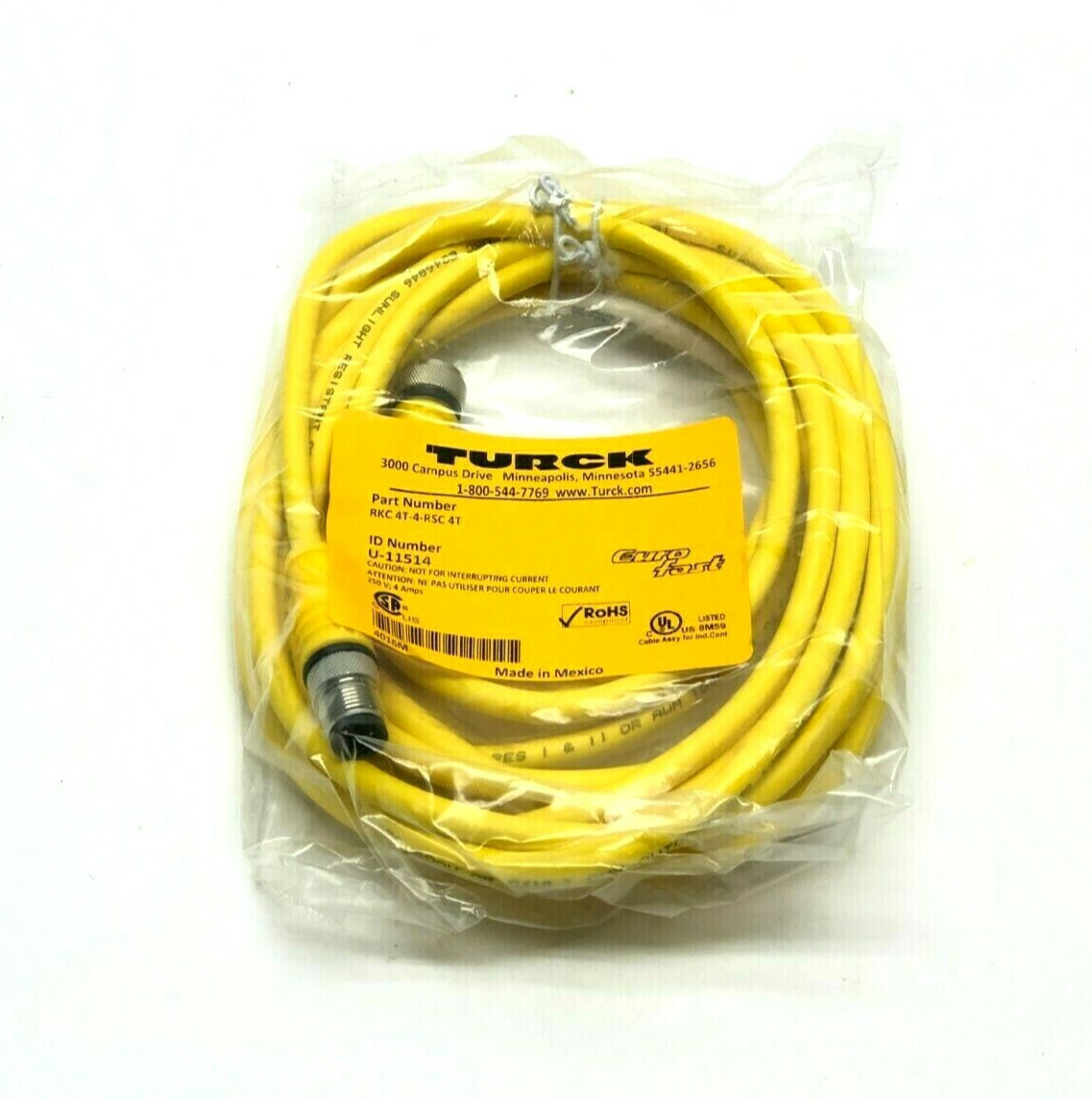 Turck RKC 4T-4-RSC 4T Eurofast Double-Ended Cordset M12 Male to Female U-11514