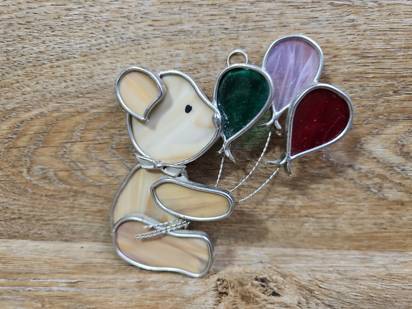Teddy Bear Holding Balloons Light Catcher Suncatcher 5" × 4.5"